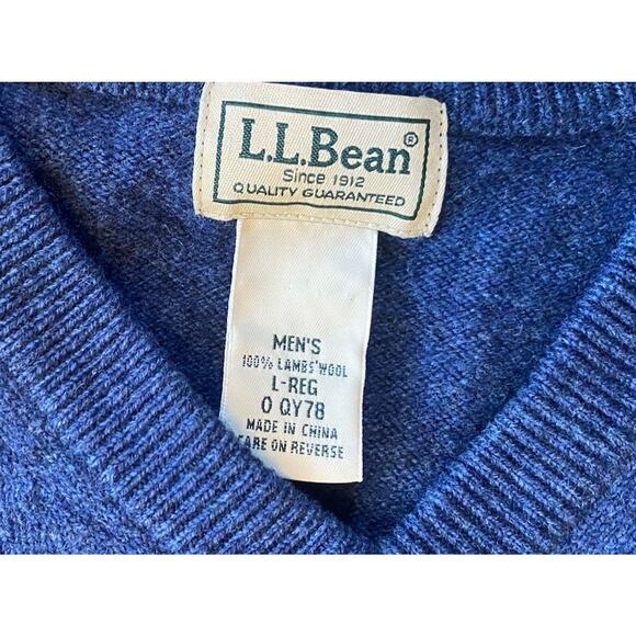 L L Bean Lambswool Sweater V Neck Mens Large Blue - Picture 2 of 10